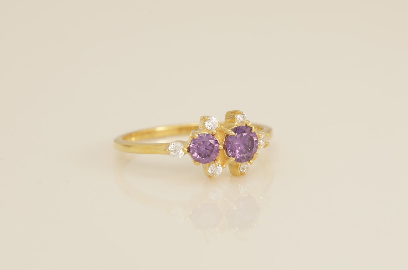 Cluster Amethyst Engagement Ring, February Birthstone Ring, Vintage Solitaire Wedding Band, Promise Ring, Anniversary Ring